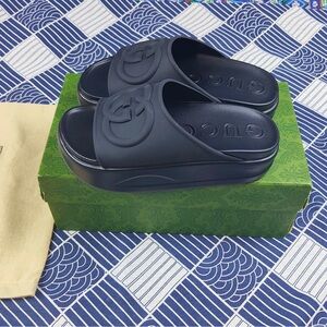 Women GG Platform Slide Black